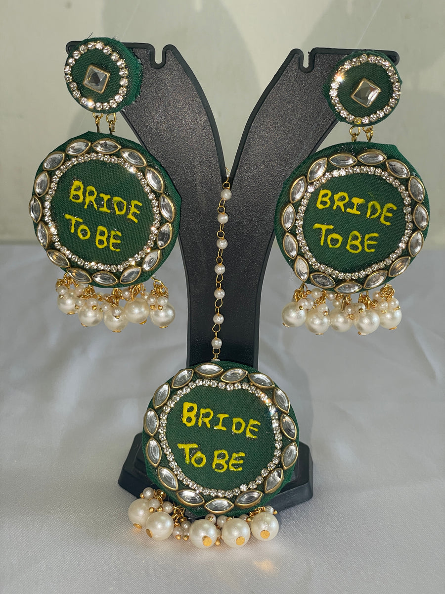 Green fabric bridle mehand special jewellery