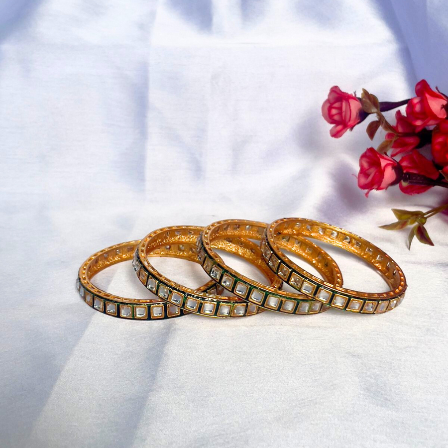 SQUARE SHAPE KUNDAN BANGLES - 4 PCS SET