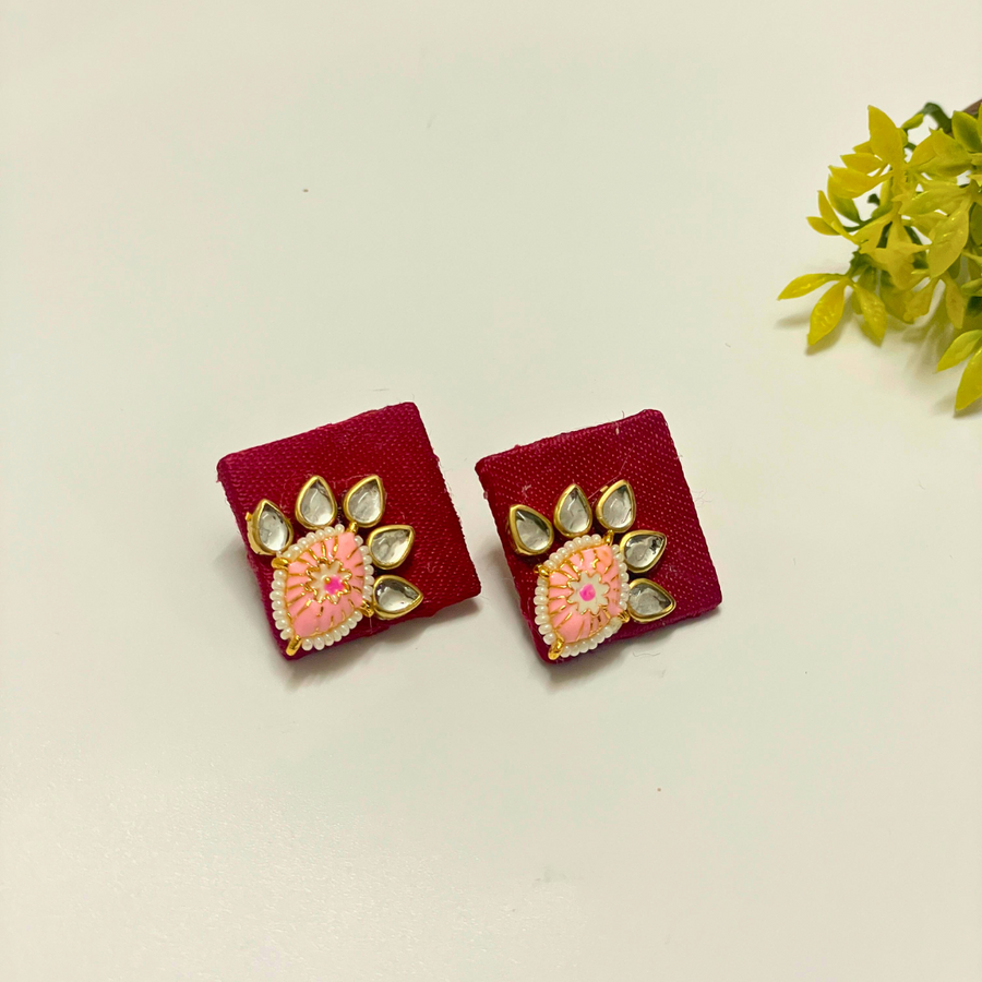 RED FABRIC KUNDAN EARRING