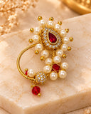 Red AD Stone Pearl Nath