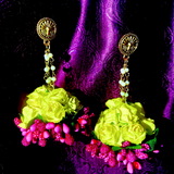 Yellow and Pink Jhumka Earrings Flower Jewellery