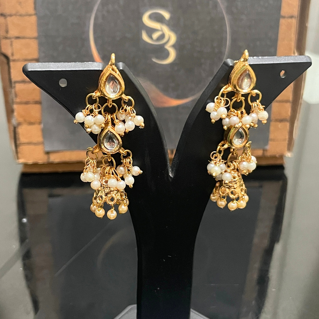 Long Drop Shape Kundan Earrings