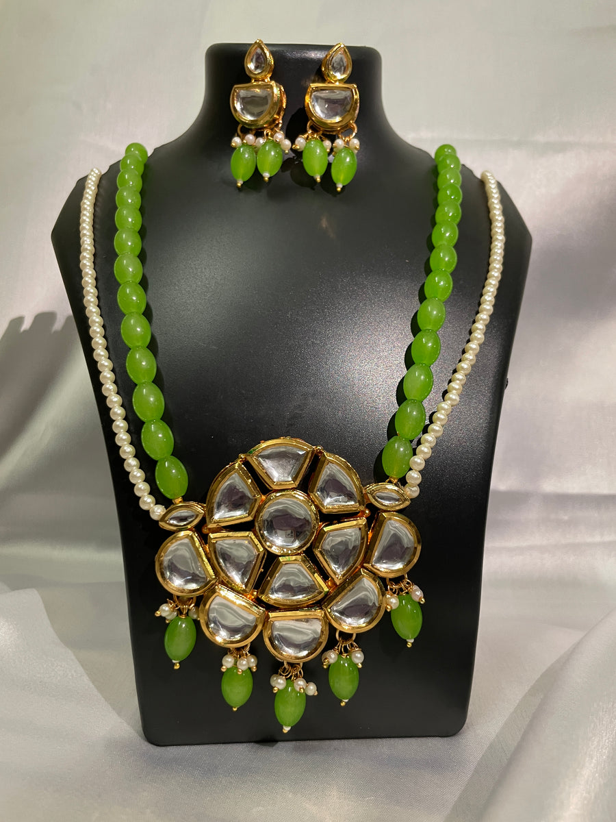 Green & Moti colour Pearl and Kundan Pandant