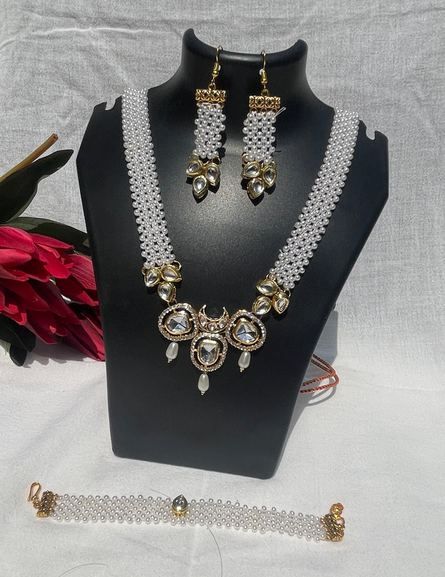 White kundan long neckless